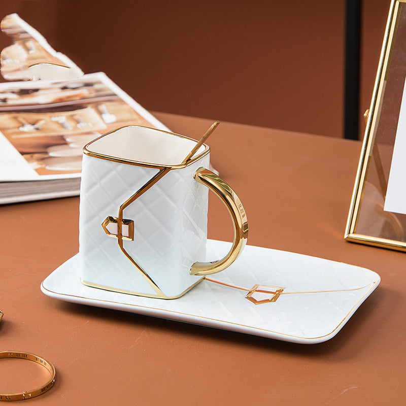 Tasse Sac à Main avec Soucoupe et Cuillère, 310ml, Porcelaine