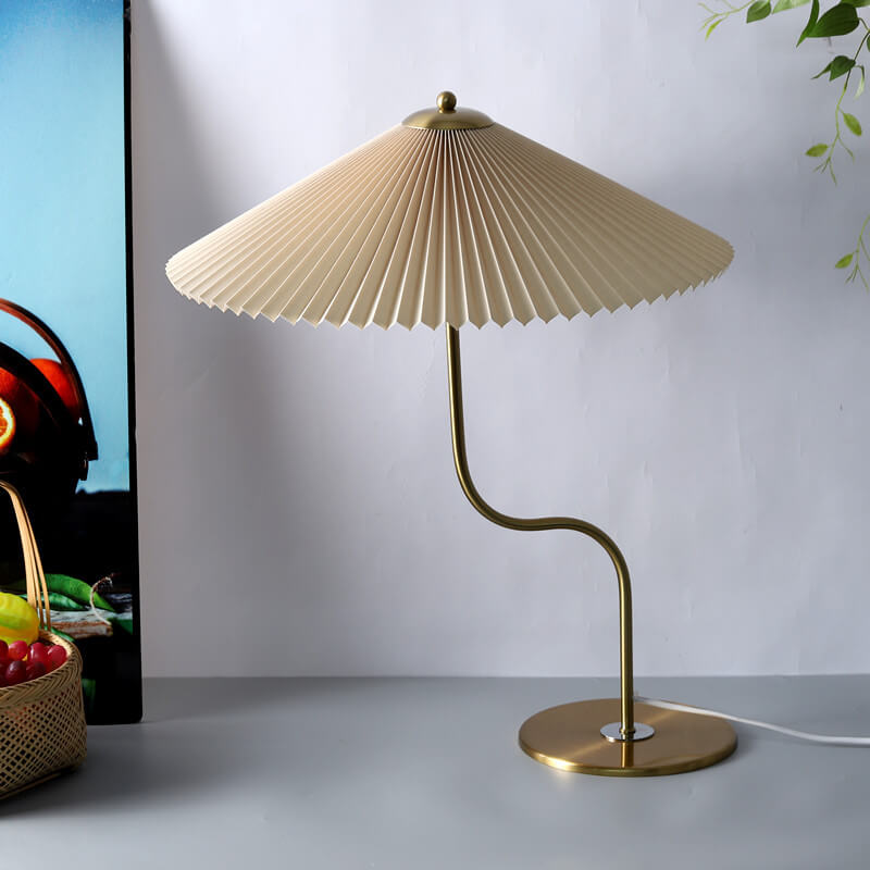 Lampe de Table Rétro Ombrelle Plissée Déco Métal