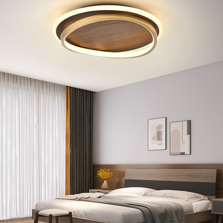 Plafonnier LED Rond Minimaliste | Finition Grain de Noyer au Design Nordique