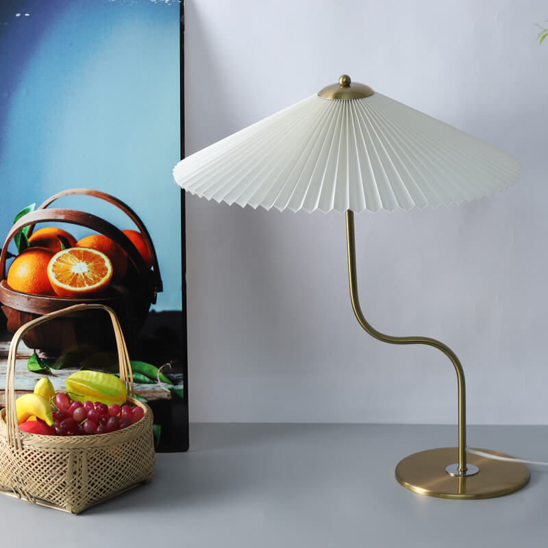 Lampe de Table Rétro Ombrelle Plissée Déco Métal