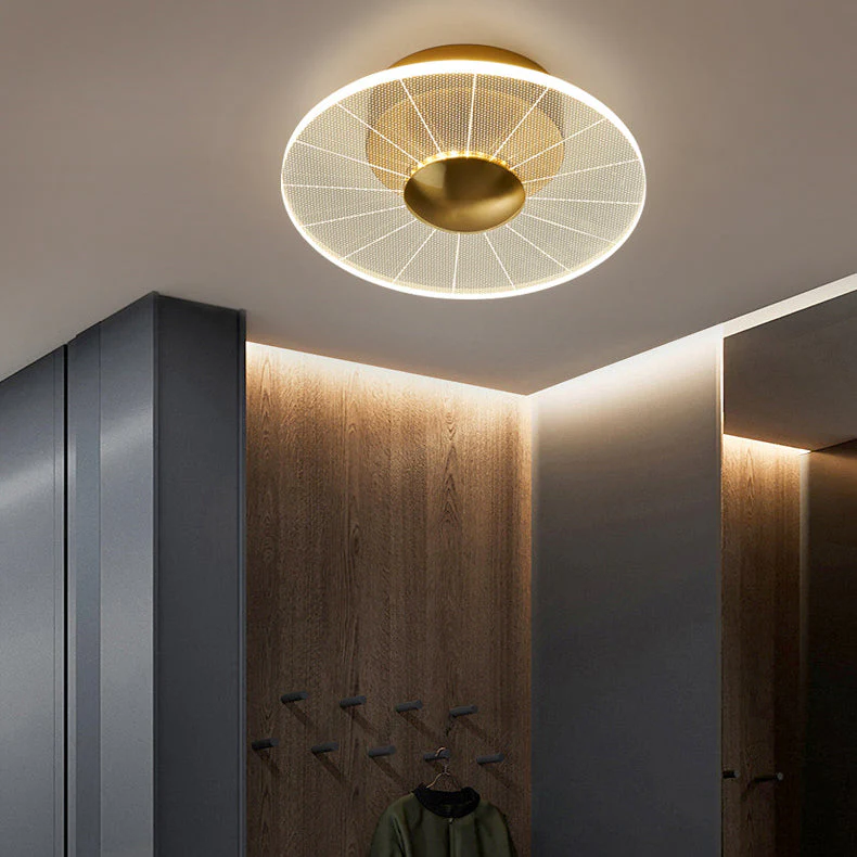 Plafonnier LED Moderne Rond, Acrylique Doré, 10W