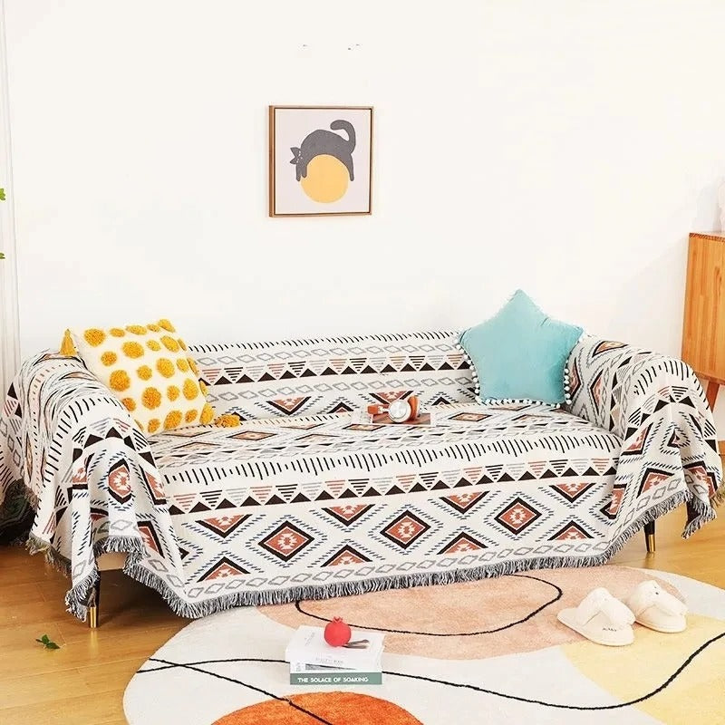 Plaid La Bohème Jacquard, Coton & Polyester, Franges Colorées