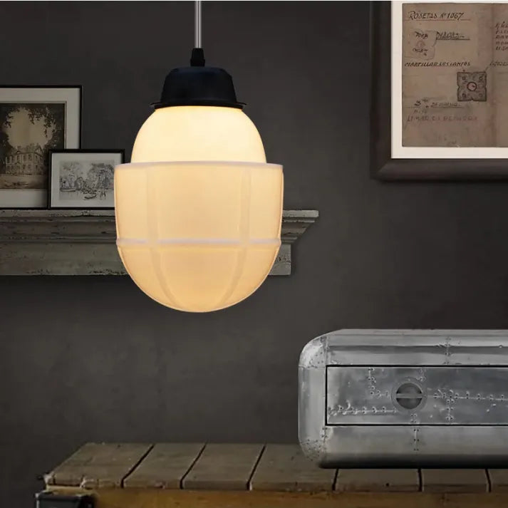 Suspension Vintage en Verre Opalin Blanc | Design Géométrique Élégant