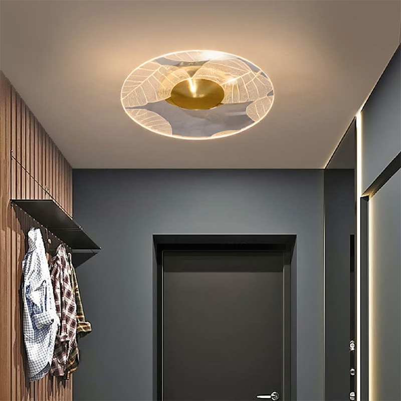 Plafonnier LED Moderne Rond, Acrylique Doré, 10W