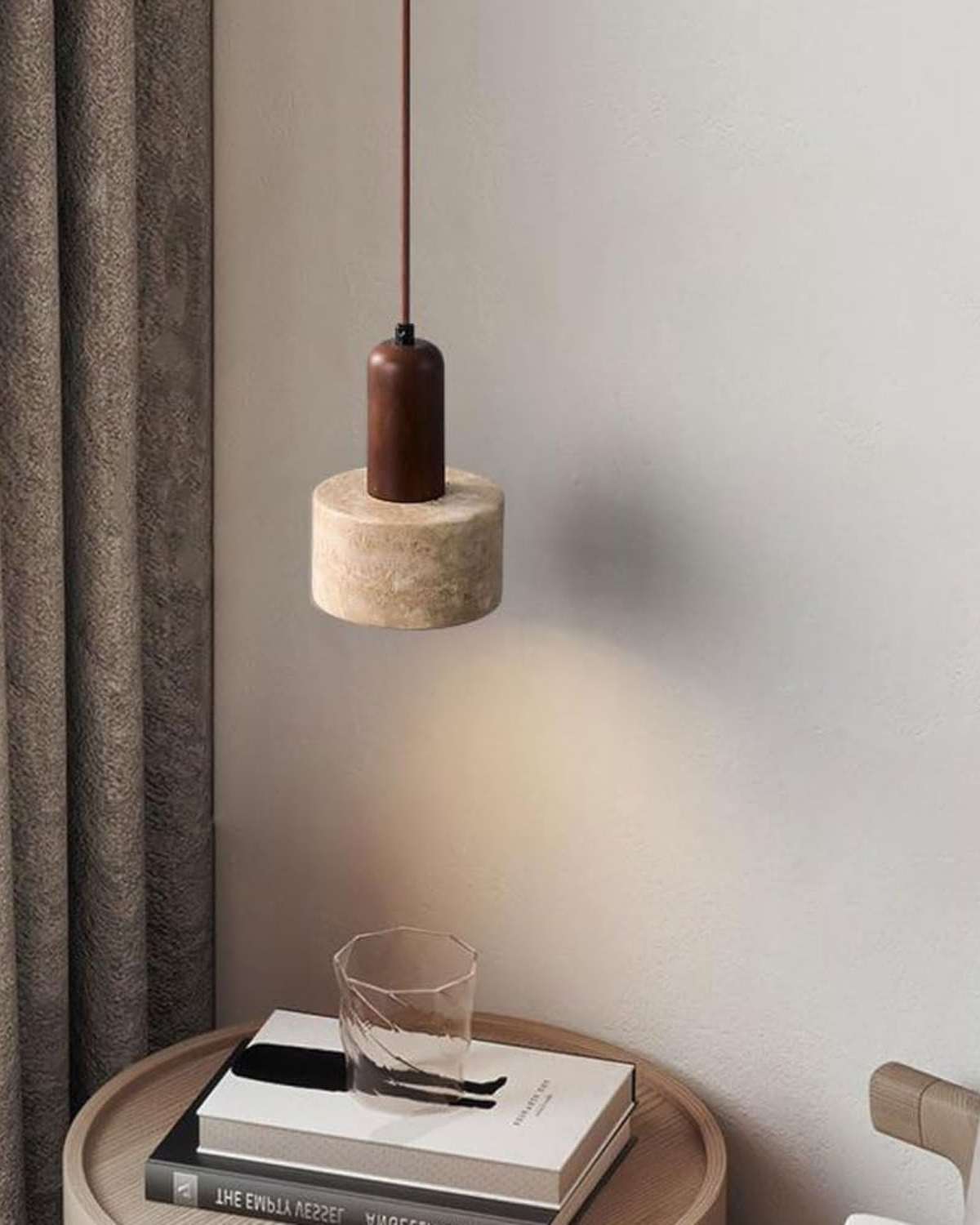 Suspension en Travertin Naturel, Design Minimaliste, E27