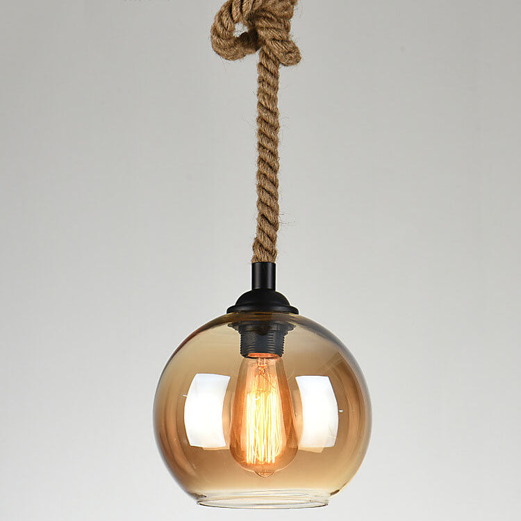 Suspension Rétro Globe Verre et Corde – 1 Lumière