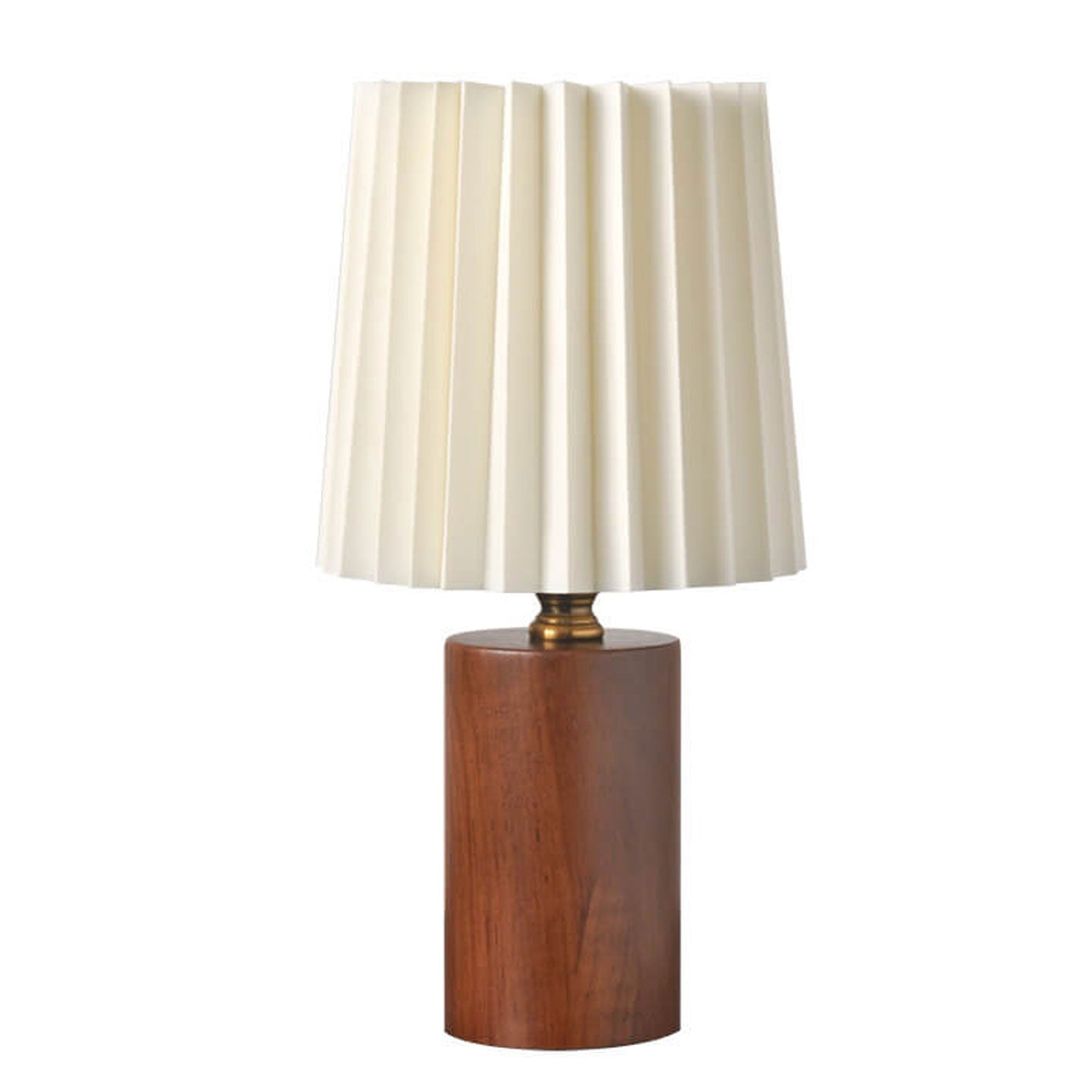 Lampe de Table Vintage Coréenne, Abat-Jour Plissé, Bois Massif
