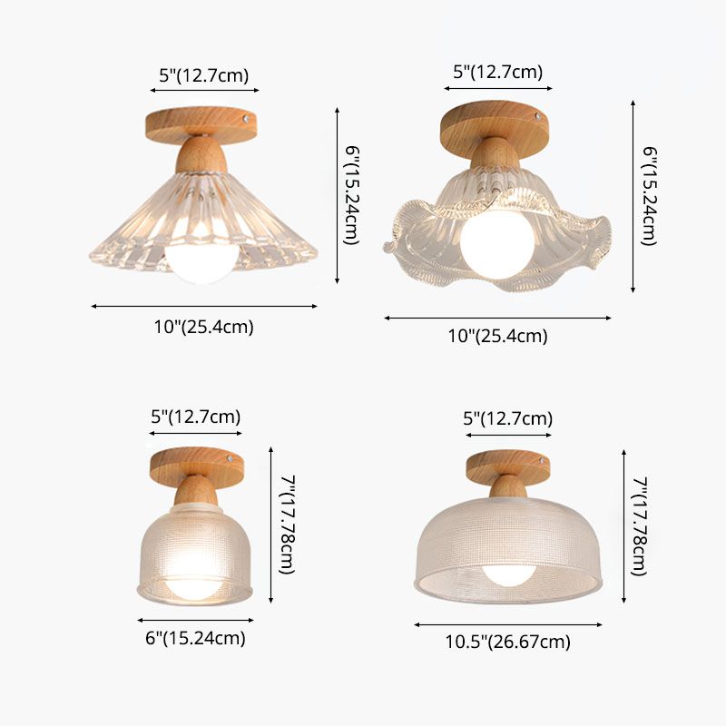 Plafonnier semi-affleurant nordique – verre transparent et bois clair