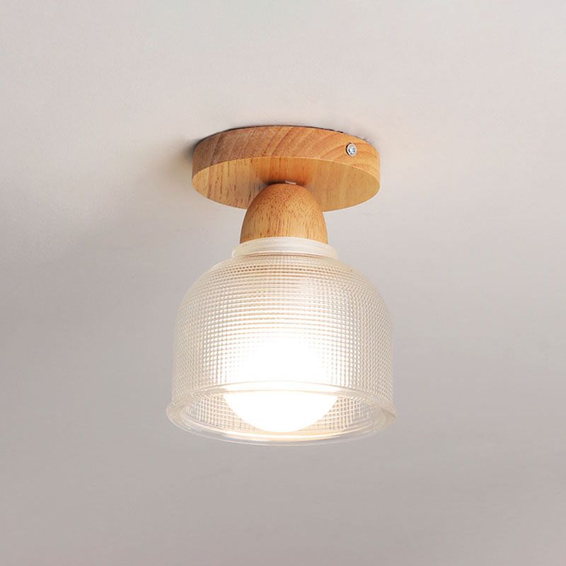 Plafonnier semi-affleurant nordique – verre transparent et bois clair