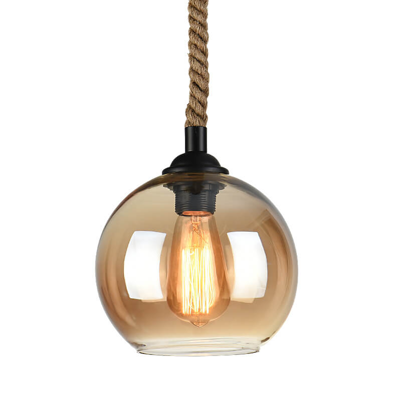 Suspension Rétro Globe Verre et Corde – 1 Lumière