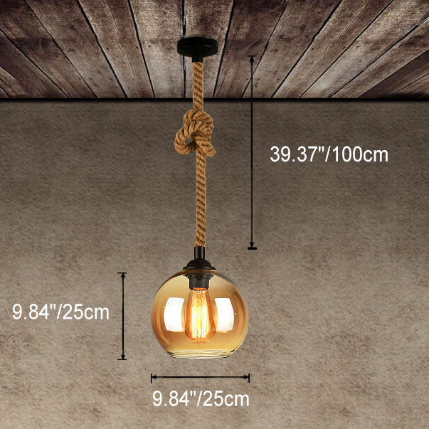 Suspension Rétro Globe Verre et Corde – 1 Lumière