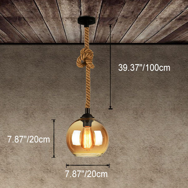 Suspension Rétro Globe Verre et Corde – 1 Lumière