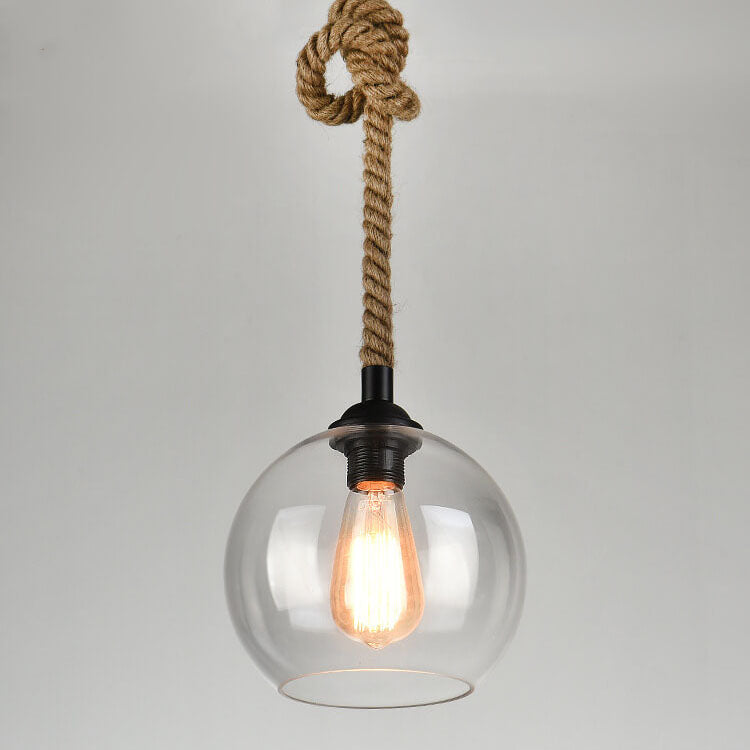 Suspension Rétro Globe Verre et Corde – 1 Lumière