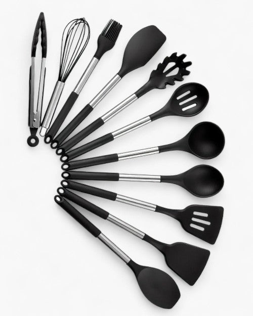 Ensemble d'Ustensiles de Cuisine en Silicone – Style Nordique 13 Pièces Beige
