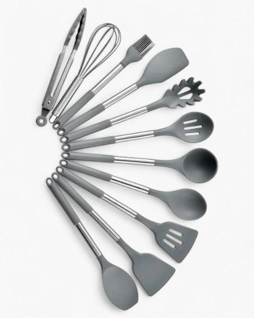 Ensemble d'Ustensiles de Cuisine en Silicone – Style Nordique 13 Pièces Beige