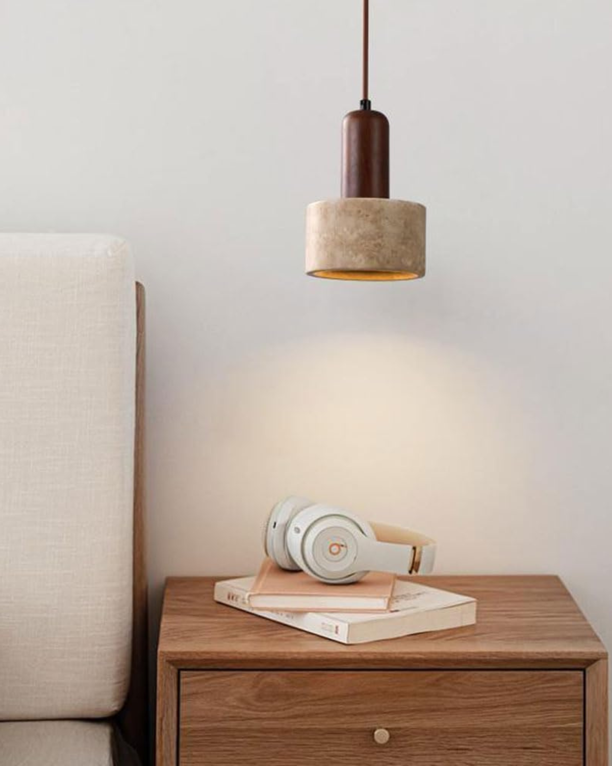 Suspension en Travertin Naturel, Design Minimaliste, E27