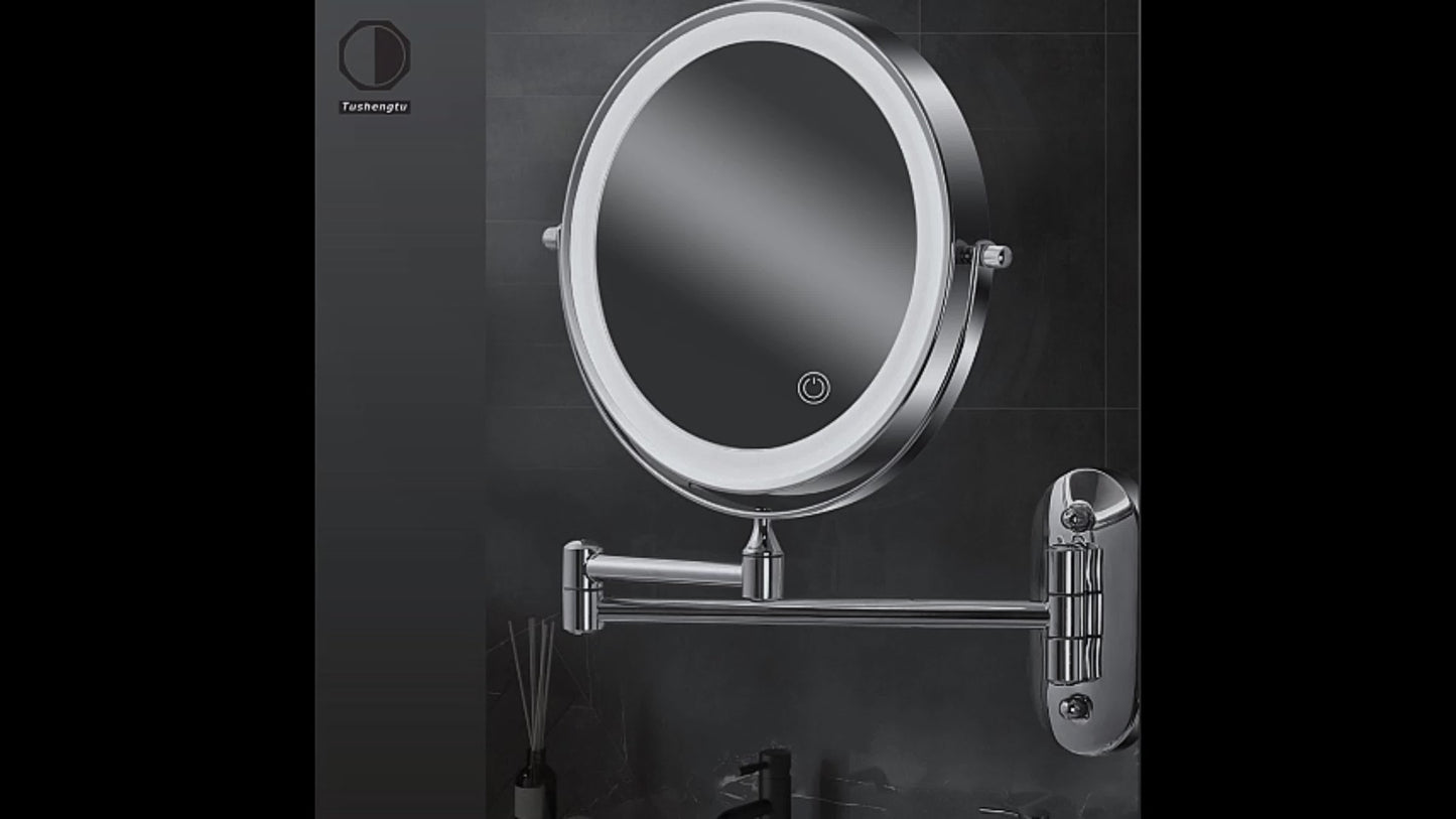 Miroir Maquillage Mural Double Face avec LED et Loupe – Idéal pour Salle de Bain et Coiffeuse