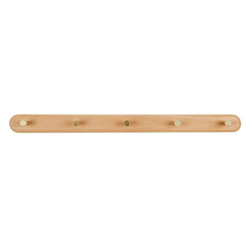 Porte-Manteau Mural Scandinave en Bois Naturel et Laiton