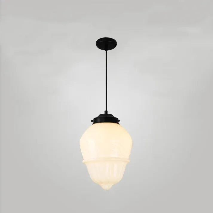 Suspension Vintage en Verre Opalin Blanc | Design Géométrique Élégant