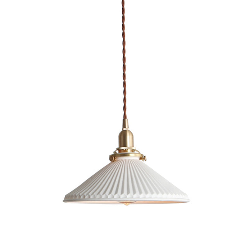LumiBlanc - Suspension Luminaire en Céramique Blanche à Abat-Jour Strié