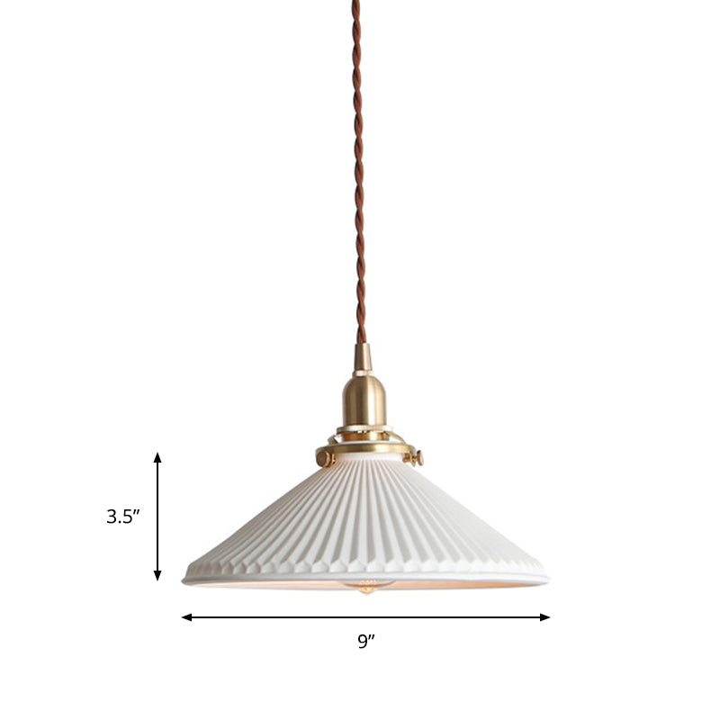 LumiBlanc - Suspension Luminaire en Céramique Blanche à Abat-Jour Strié