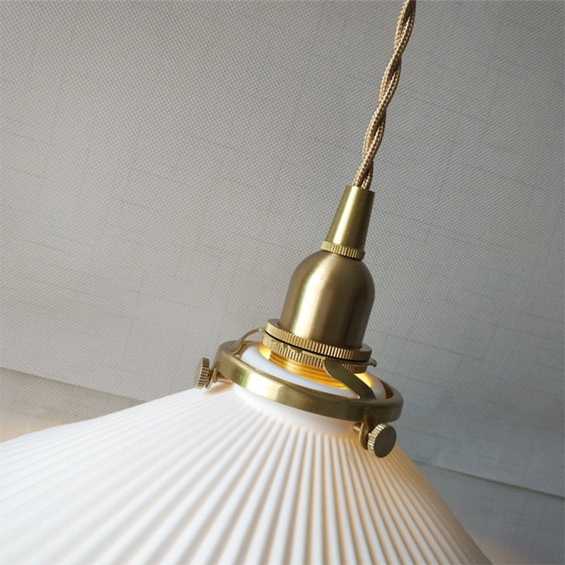 LumiBlanc - Suspension Luminaire en Céramique Blanche à Abat-Jour Strié