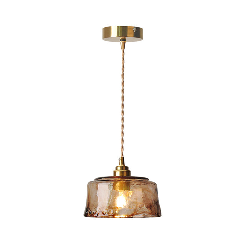 Lampe suspendue de salle à manger rustique avec abat-jour rond en verre d'albâtre ambré en laiton