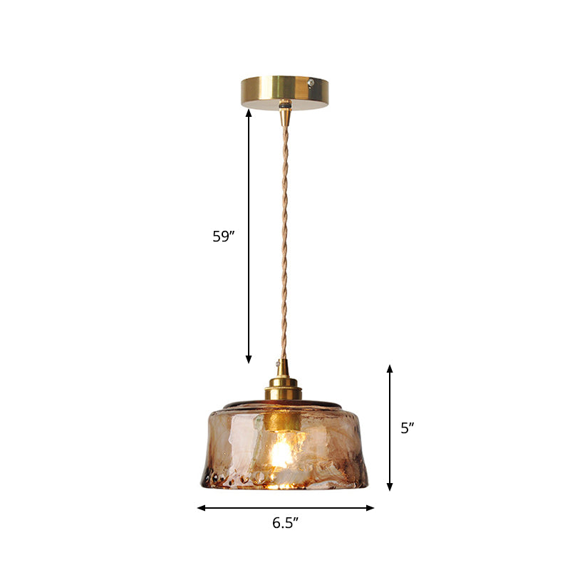 Lampe suspendue de salle à manger rustique avec abat-jour rond en verre d'albâtre ambré en laiton