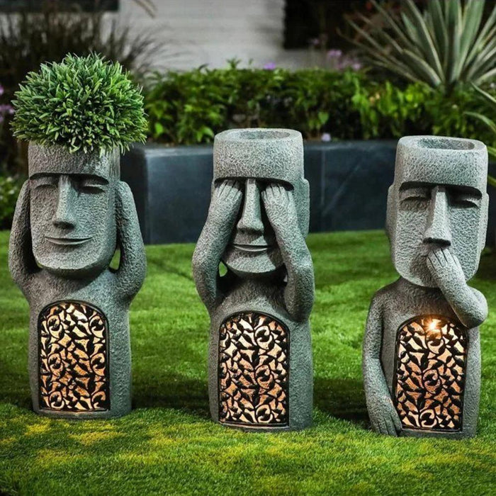 Pot de Fleurs Sculpture avec Lumière Solaire LED pour Jardin