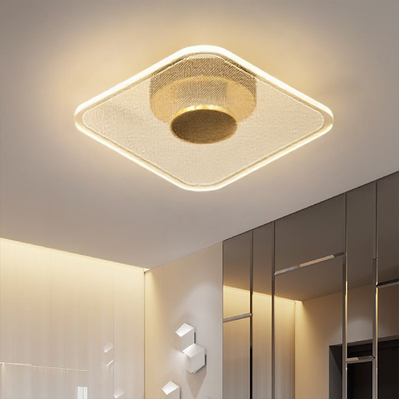 Plafonnier LED Moderne Rond, Acrylique Doré, 10W