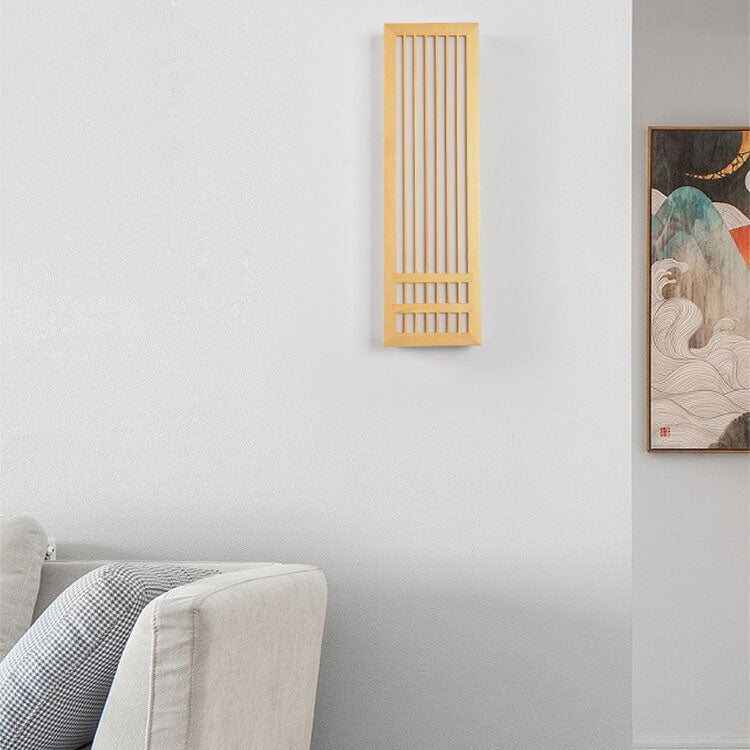 Lampe murale japonaise rectangulaire simple en bois massif à 1 lumière
