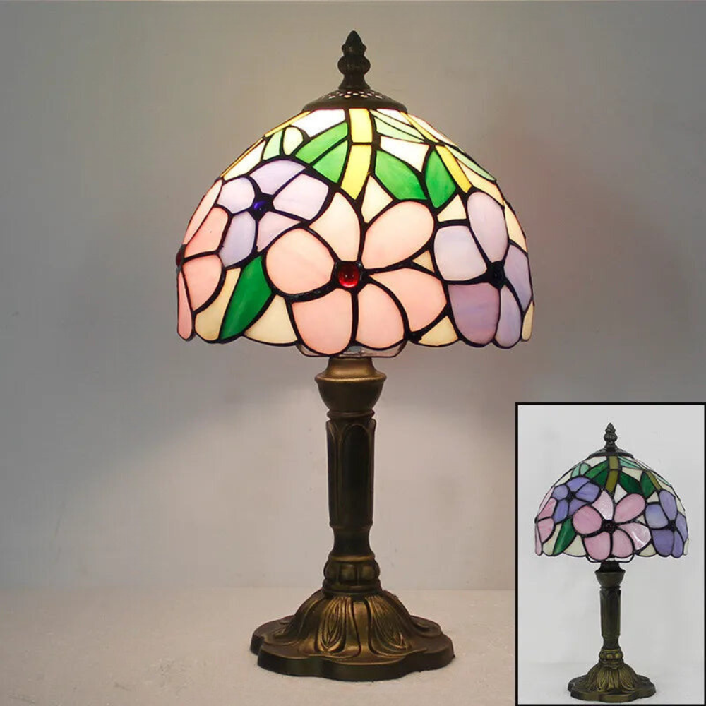 LumiArt - Lampe de Bureau Tiffany avec Verre Coloré et Col Ajustable