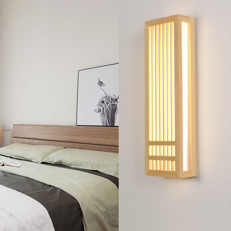 Lampe murale japonaise rectangulaire simple en bois massif à 1 lumière