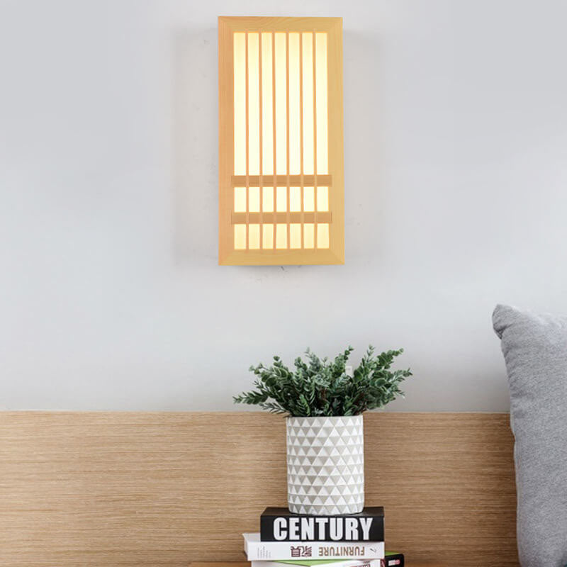 Lampe murale japonaise rectangulaire simple en bois massif à 1 lumière