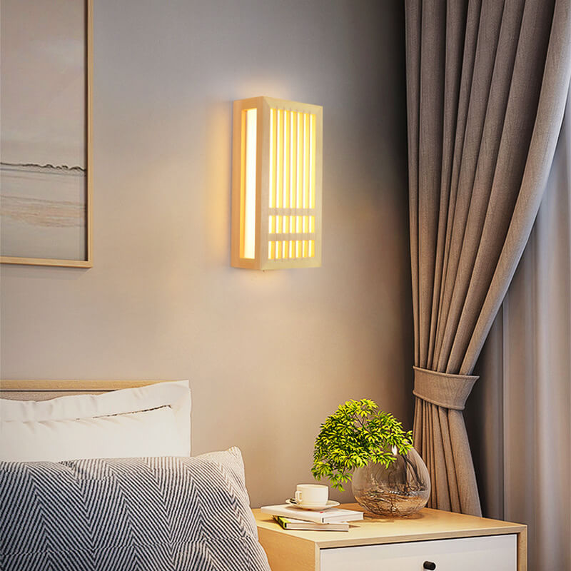 Lampe murale japonaise rectangulaire simple en bois massif à 1 lumière