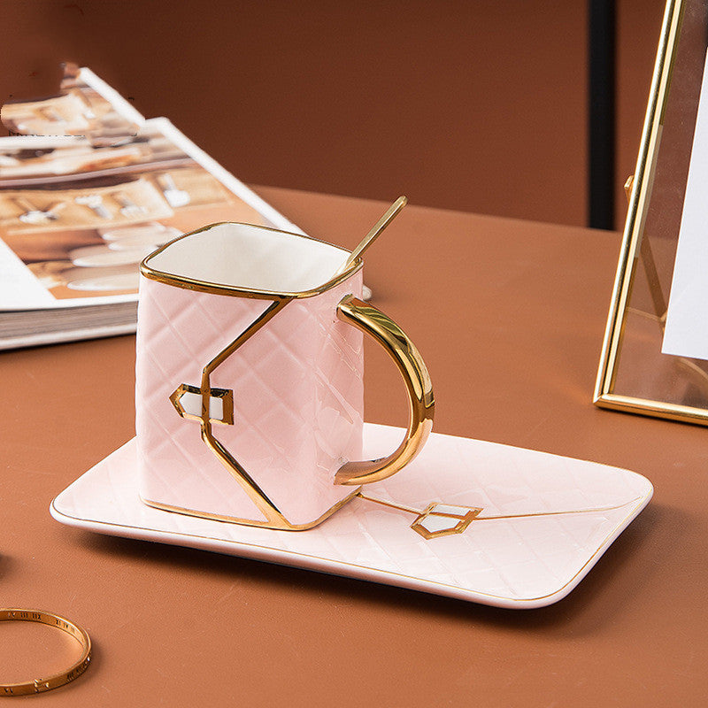 Tasse Sac à Main avec Soucoupe et Cuillère, 310ml, Porcelaine
