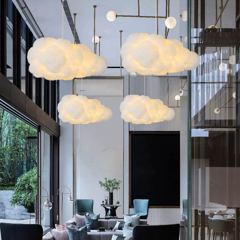 Suspension Nuage Blanc, Design Aérien, E27, Hauteur 150cm