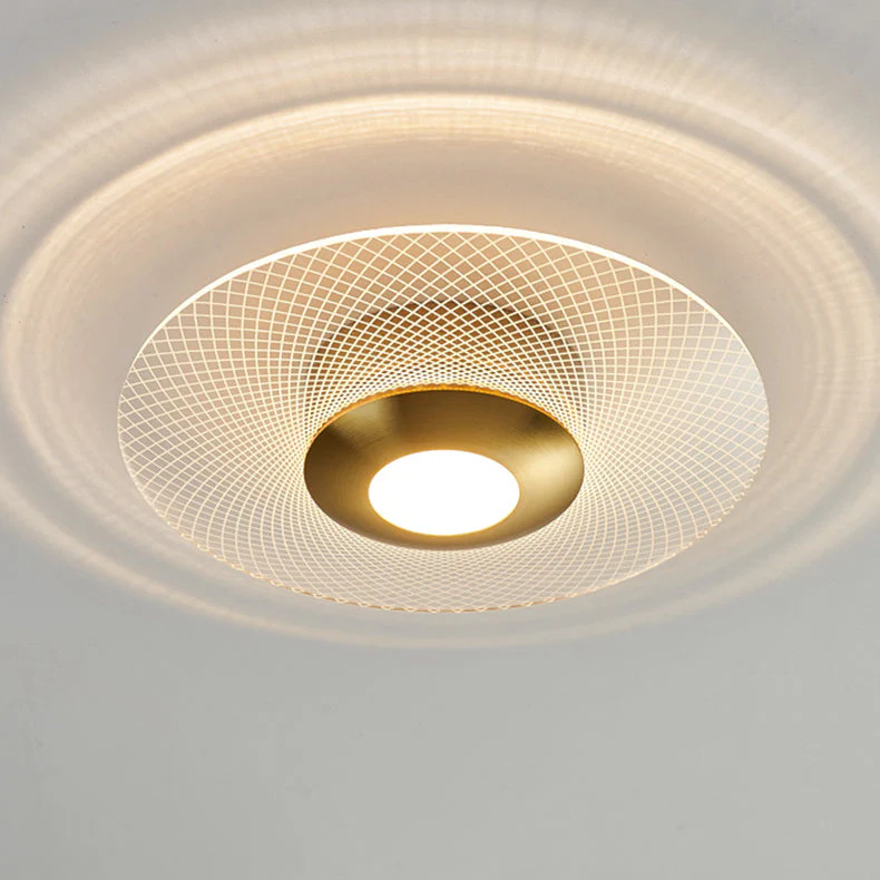 Plafonnier LED Moderne Rond, Acrylique Doré, 10W