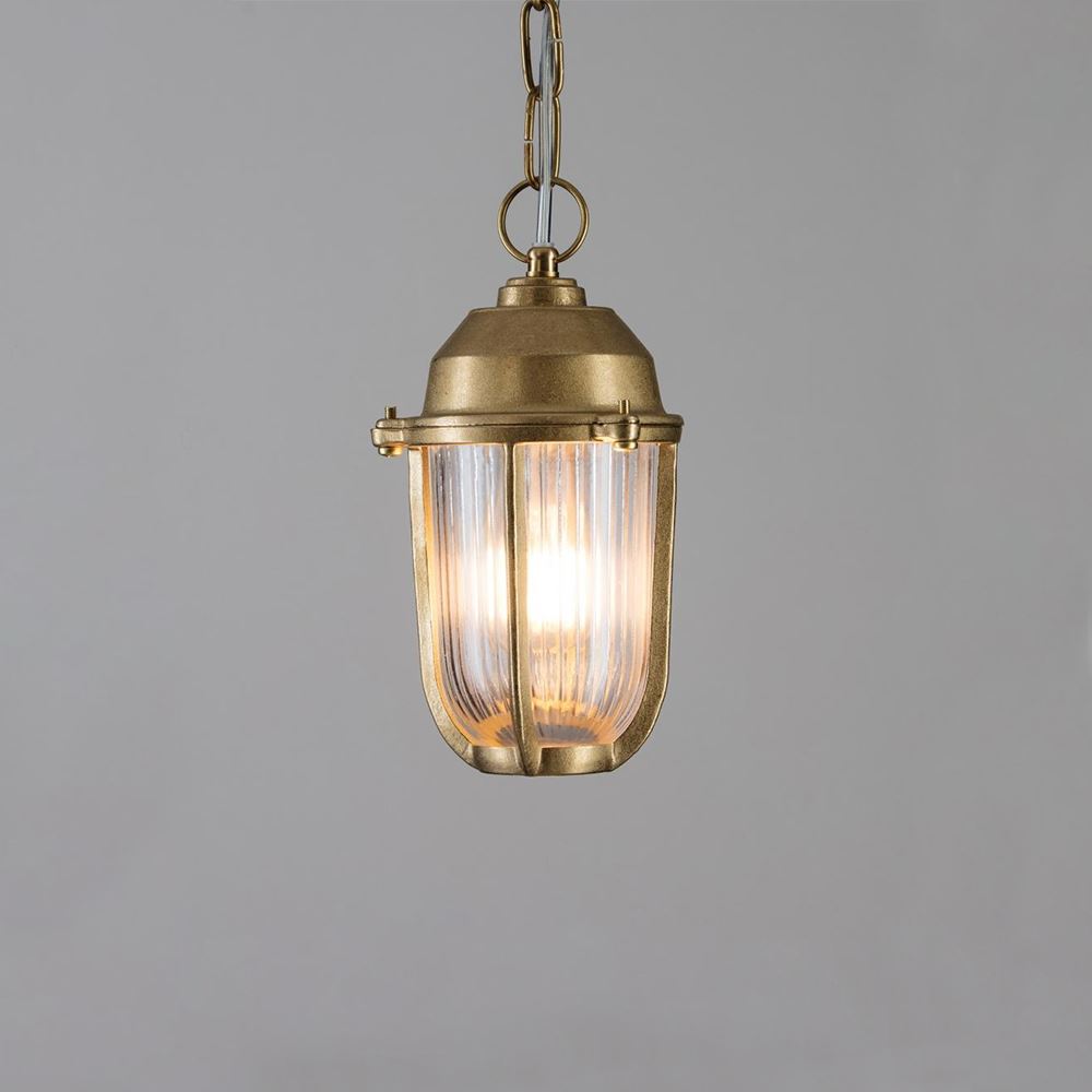 Suspension Nautique Laiton ou Nickel, Verre Strié, IP54