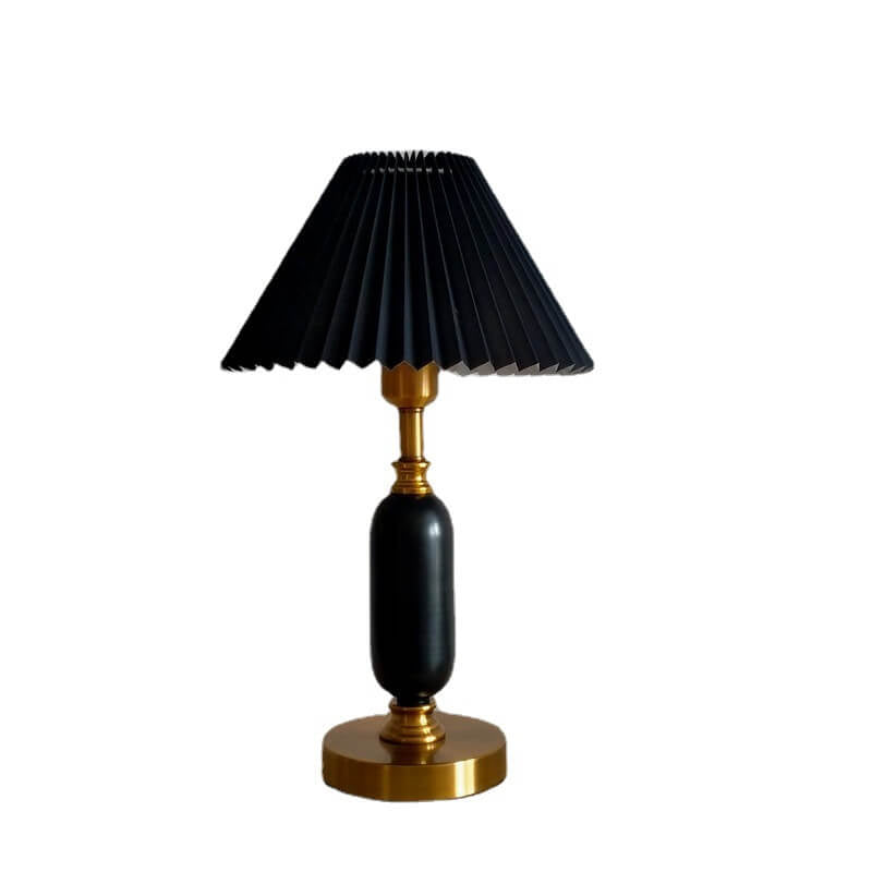 Lampe de table rétro avec abat-jour plissé et base colonne – Élégance intemporelle