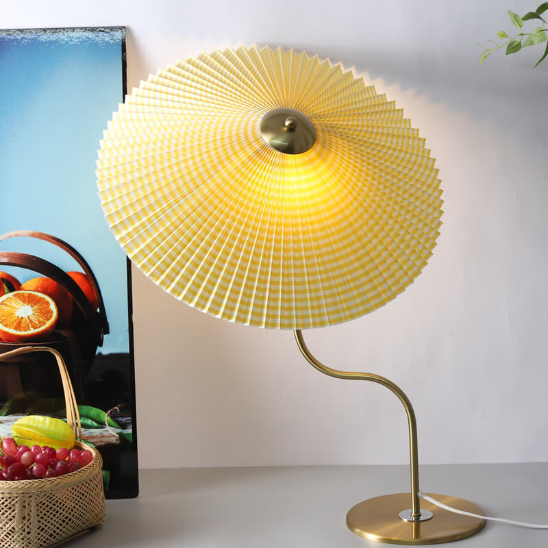 Lampe de Table Rétro Ombrelle Plissée Déco Métal
