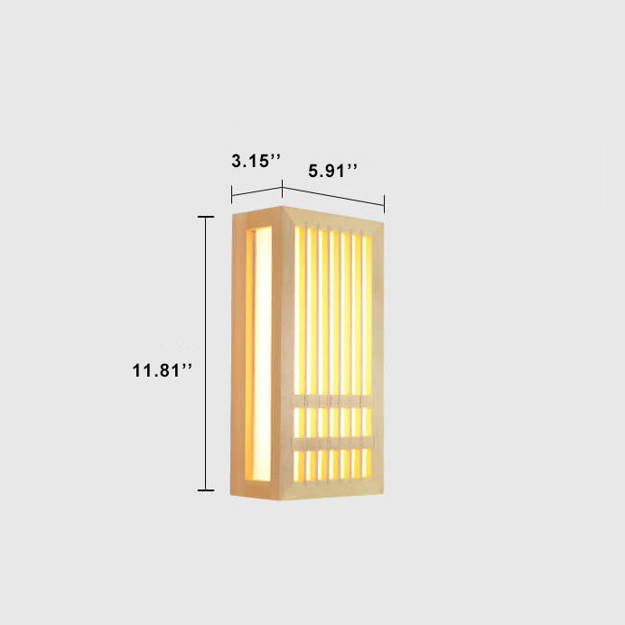 Lampe murale japonaise rectangulaire simple en bois massif à 1 lumière