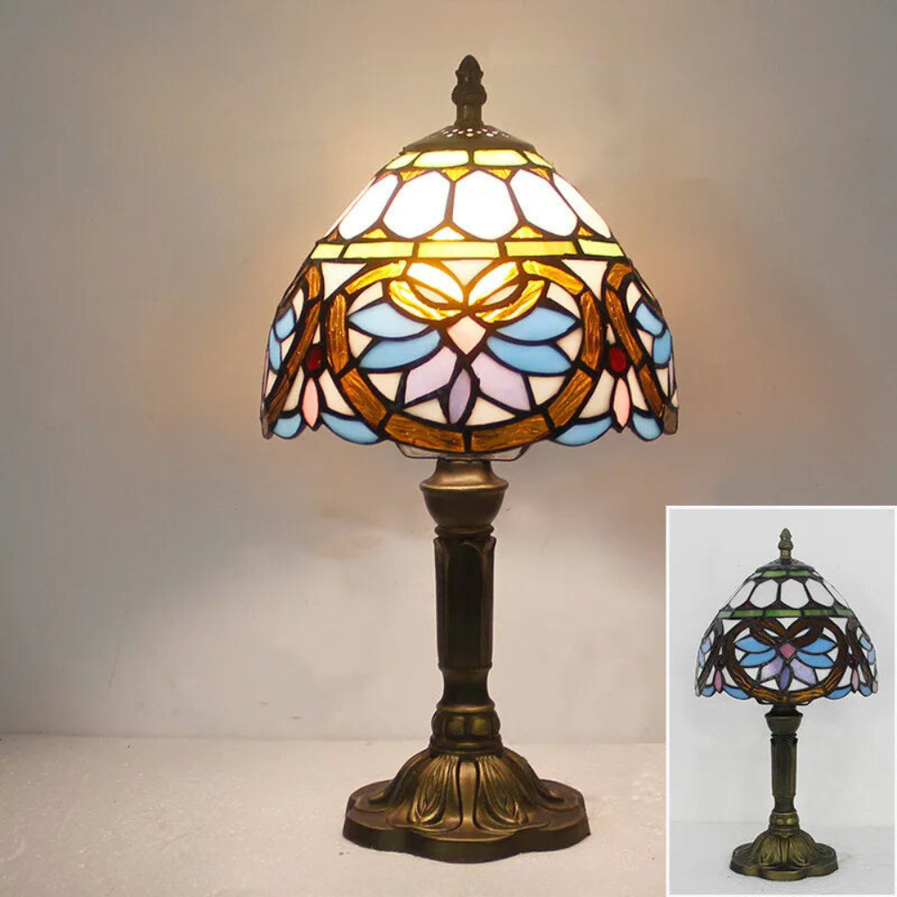 LumiArt - Lampe de Bureau Tiffany avec Verre Coloré et Col Ajustable