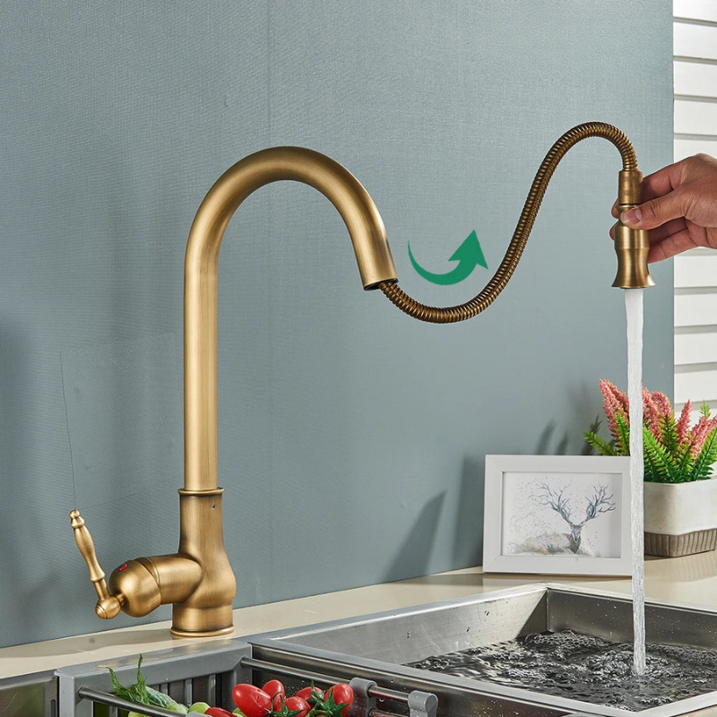 Robinet Cuisine Vintage, Laiton Antique, Bec Pivotant