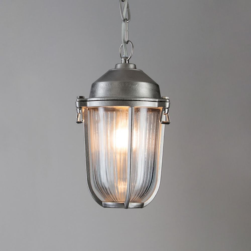 Suspension Nautique Laiton ou Nickel, Verre Strié, IP54