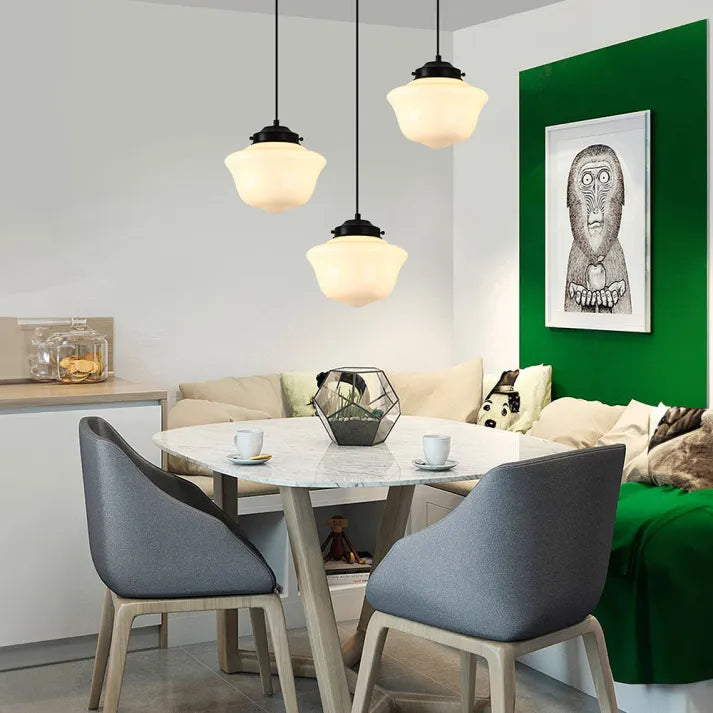 Suspension Vintage en Verre Opalin Blanc | Design Géométrique Élégant