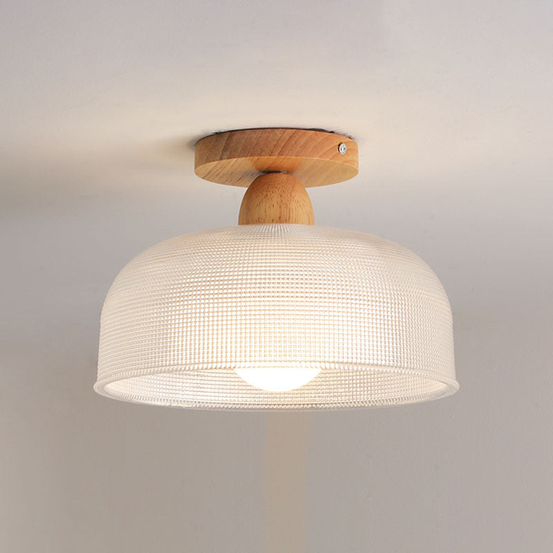 Plafonnier semi-affleurant nordique – verre transparent et bois clair