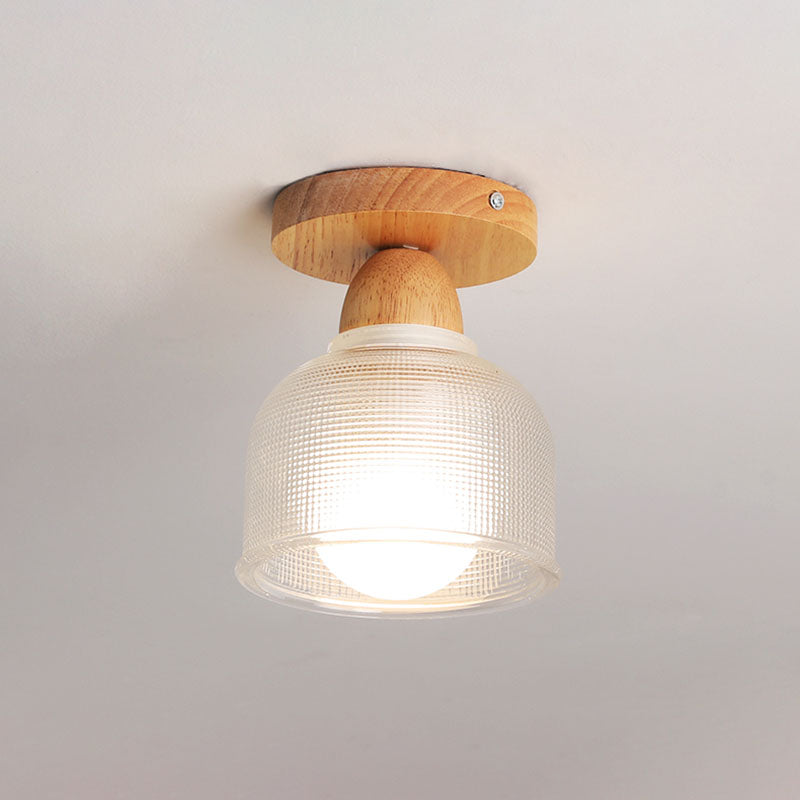 Plafonnier semi-affleurant nordique – verre transparent et bois clair