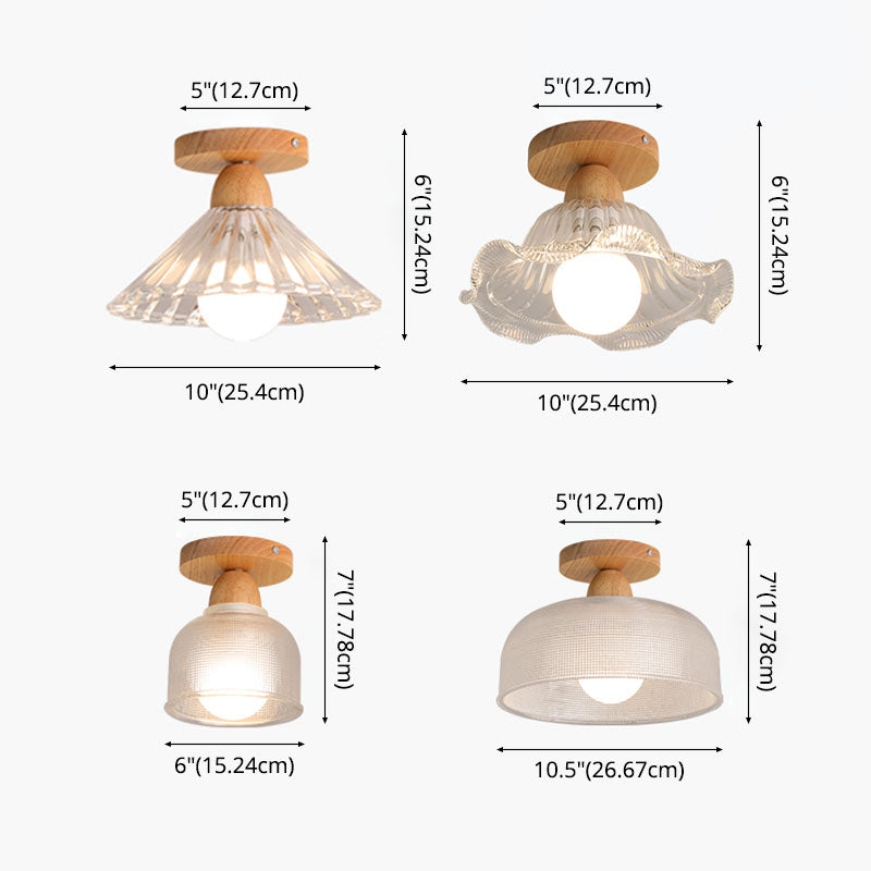 Plafonnier semi-affleurant nordique – verre transparent et bois clair