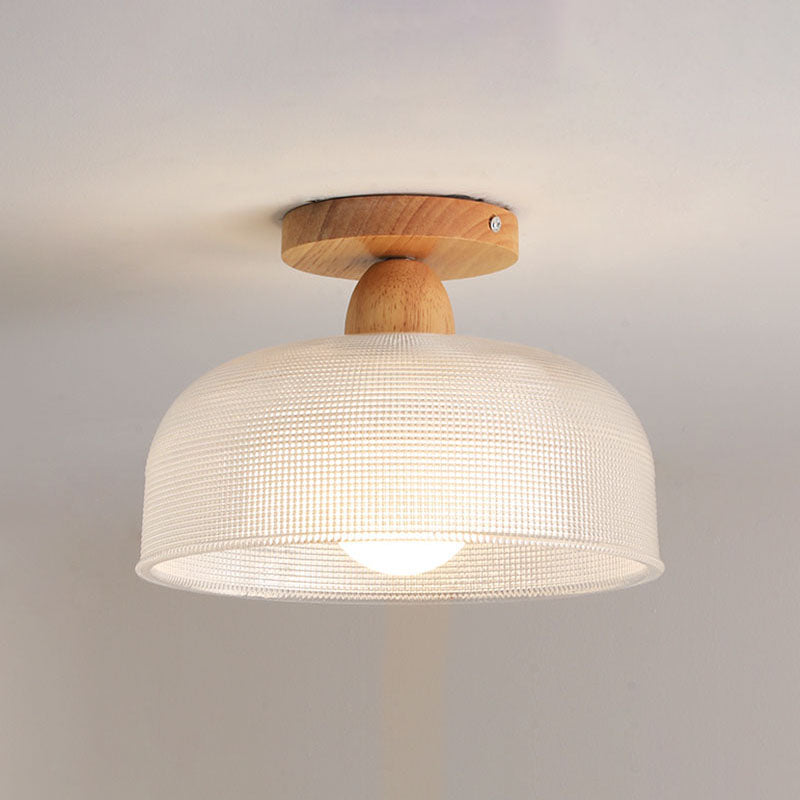 Plafonnier semi-affleurant nordique – verre transparent et bois clair